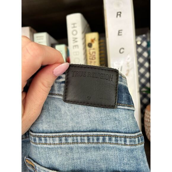 True Religion Casey Super Skinny Low Rise Distressed Gold Sequin Blue Jean 26 - Picture 9 of 11